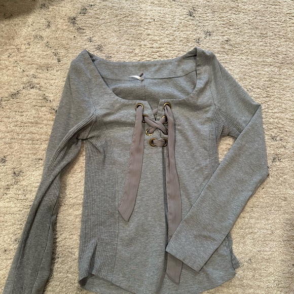 Free People Tops - Free People Gray Lace-Up Women's Top